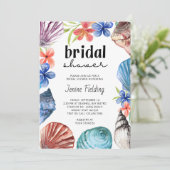 Invitation Coquillage et Fête des mariées à fleurs tropicales (Debout devant)