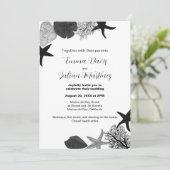 Invitation Coquillage noir gris-blanc mariage décontracté (Debout devant)