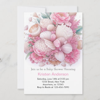 Invitation Coquillage rose Oasis Adventure Girl Baby shower
