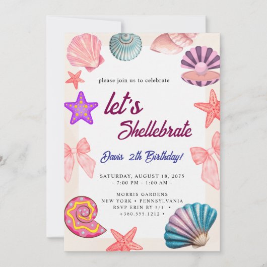 Invitation coquillages  Anniversaire  (Devant)