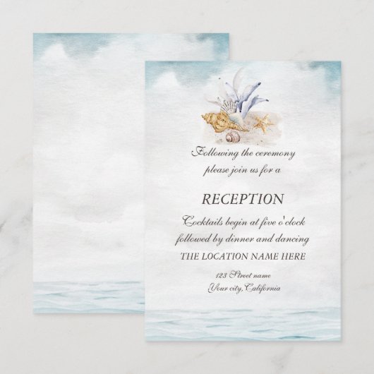 Invitation Coquillages Aquarelle, Réception de la Mer  (Devant / Derrière)
