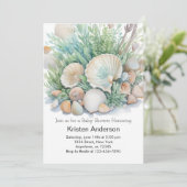 Invitation Coquillages au bord du Baby shower marin (Debout devant)