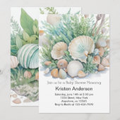 Invitation Coquillages au bord du Baby shower marin (Devant / Derrière)