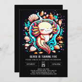 Invitation Coquillages Axolotl Whimsal Anniversaire (Devant / Derrière)