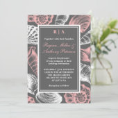 Invitation Coquillages blancs rose gris Plage Mariage Invitat (Debout devant)