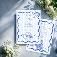 Coquillages bleu ondulé bordé mariage de plage ave