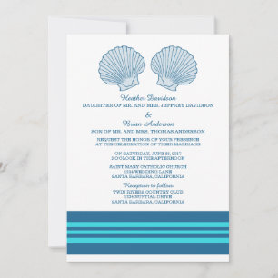 Invitation Coquillages bleu turquoise Nautique Mariage Invita