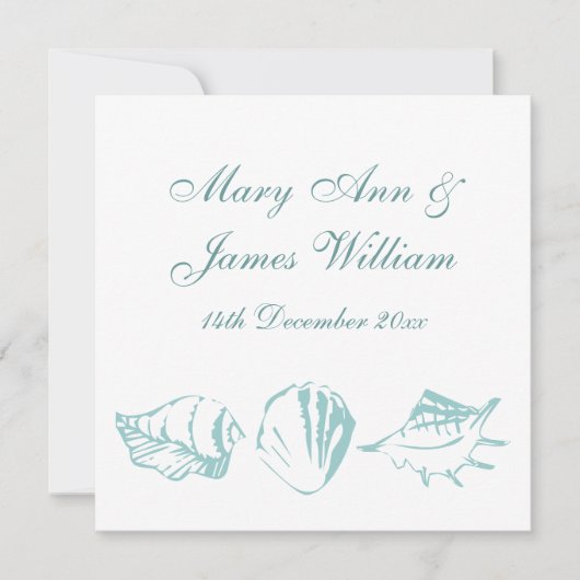 Invitation Coquillages bleus de mariage de plage (Devant)
