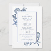 Invitation Coquillages bleus rustiques Marine Ocean Beach Mar (Devant)