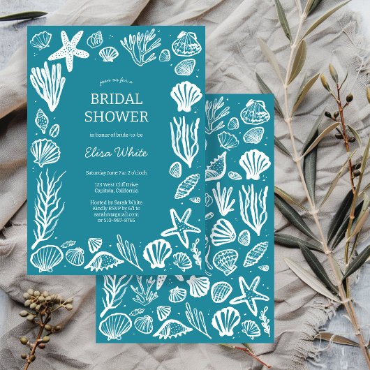 Invitation Coquillages Cadre Douche nuptiale Teal Beach CUSTO