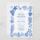 Invitation Coquillages Cadre Fête des mariées Blue Beach CUST (Devant)