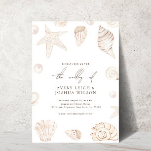 Invitation Coquillages d'aquarelle et perles Mariage nautique