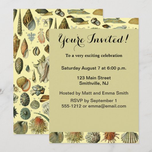 Invitation Coquillages de coquillages Mollusk Clam Élégant Ar (Devant / Derrière)