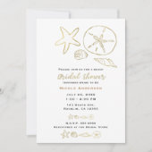 Invitation Coquillages de mer aspect feuille d'or Chic douche (Devant)