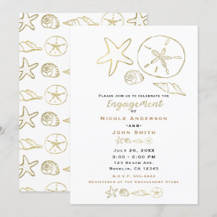 Invitation Coquillages de Mer Look Doré Chic Fiançailles de P