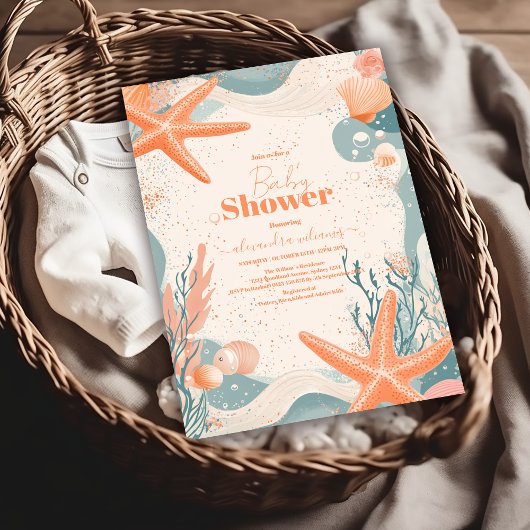 Invitation Coquillages de plage Baby shower élégant