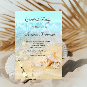 Invitation Coquillages de plage, ballons, vin, retraite