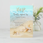 Invitation Coquillages de plage de mariage RSVP Sable (Debout devant)