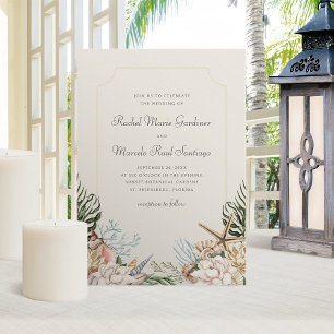 Invitation Coquillages de plage Mariage floral