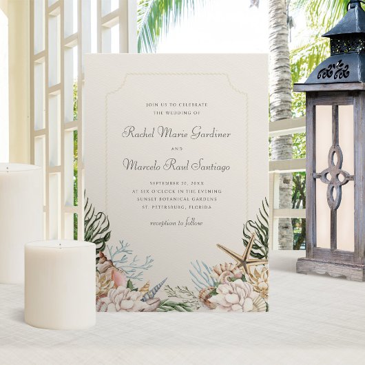 Invitation Coquillages de plage Mariage floral