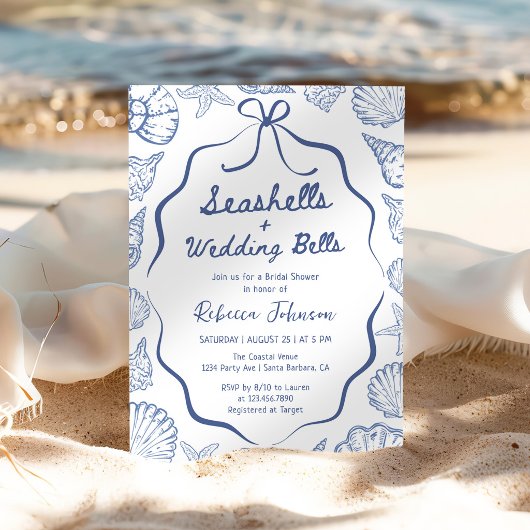 Invitation Coquillages et Cloches de Mariage Réception de Mar