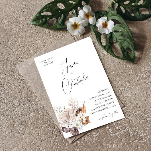 Invitation Coquillages et Mariage floral blanc 2