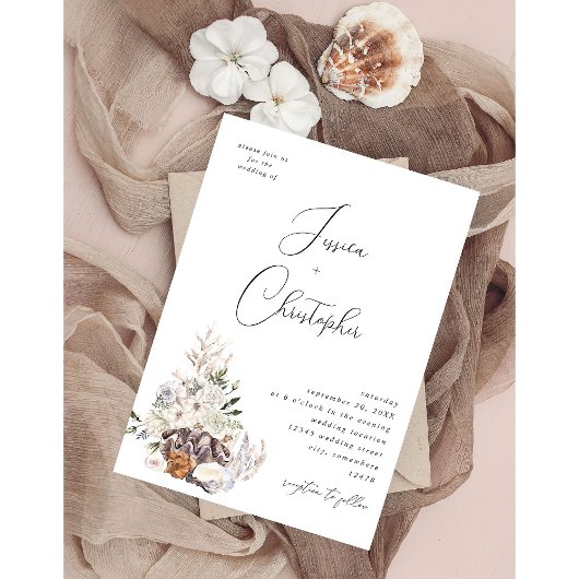 Invitation Coquillages et Mariage floral blanc 3