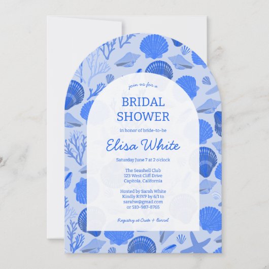 Invitation Coquillages Fête des mariées Chic Plage CUSTOM QR  (Devant)