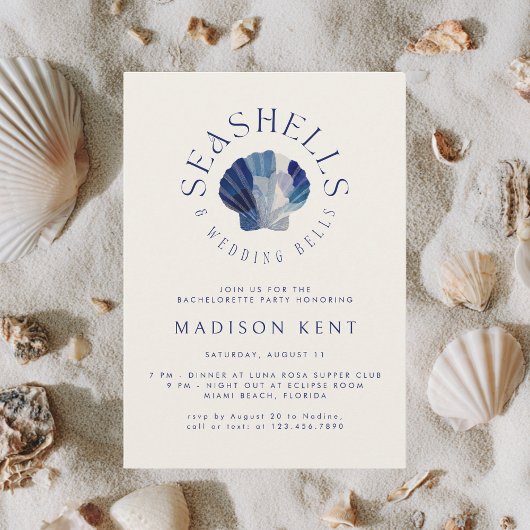 Invitation Coquillages Mariage Bells Blue Beach Bachelor
