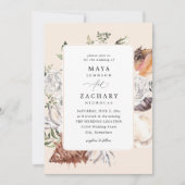 Invitation Coquillages & Mariage Floral Blanc - Beige (Devant)