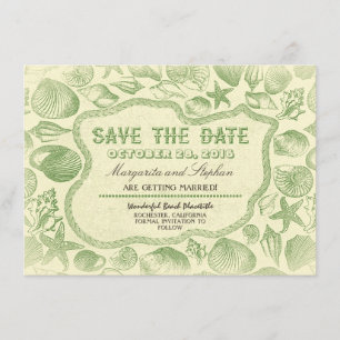 Invitation coquillages mariage vert plage enregistrer la date