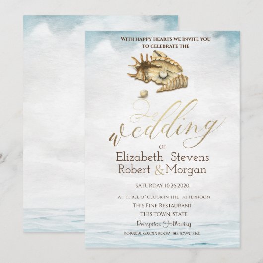 Invitation Coquillages, Mer, Lumières à cordes (Devant / Derrière)