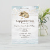 Invitation Coquillages,Mer,Lumières de fée Script Fiançailles (Debout devant)