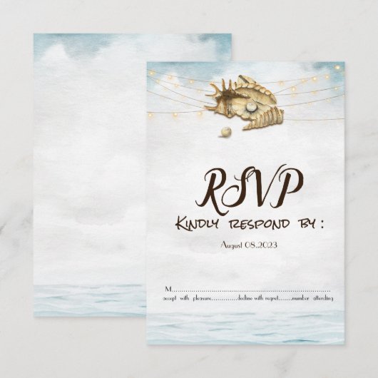 Invitation Coquillages,Mer,Lumières Guirlande Script Lumières (Devant / Derrière)