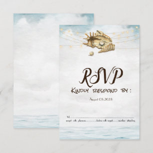 Invitation Coquillages,Mer,Lumières Guirlande Script Lumières