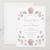 Invitation Coquillages métalliques rose Argent Plage Mariage (Devant / Derrière)