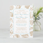 Invitation Coquillages Plage nautique Mariage Aqua/Tan (Debout devant)