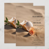 Invitation Coquillages Rose Sable Mariage (Devant / Derrière)