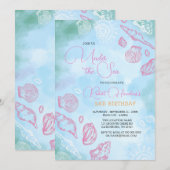 Invitation Coquillages Roses Sous L'Océan Mer Anniversaire (Devant / Derrière)