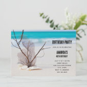 Invitation Coquillages sur une plage de sable Photo Anniversa (Debout devant)