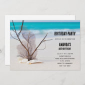 Invitation Coquillages sur une plage de sable Photo Anniversa (Devant / Derrière)