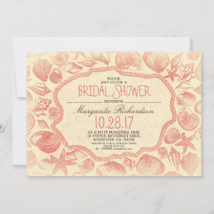Invitation Coquillages vintages plage nautique douche nuptial