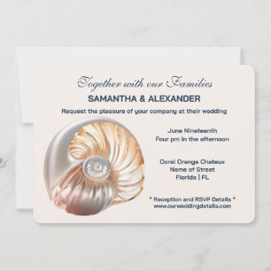 Invitation Coquille de Conque Ivoire de Pêche Élégant Mariage