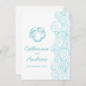 Invitation Coquille de palourde mer tourbillon bleu plage inv (Devant / Derrière)