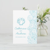 Invitation Coquille de palourde mer tourbillon bleu plage inv (Debout devant)