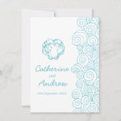 Invitation Coquille de palourde mer tourbillon bleu plage inv (Devant)