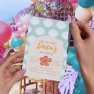 Invitation Coquille fête d'anniversaire Floral Shellebration