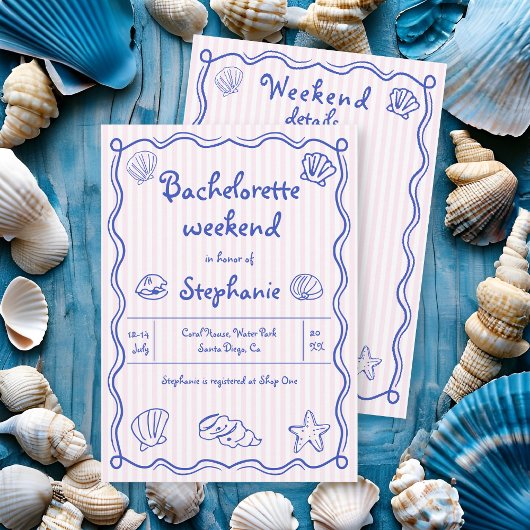 Invitation Coquilles de mer griffées à la main bachelorette r
