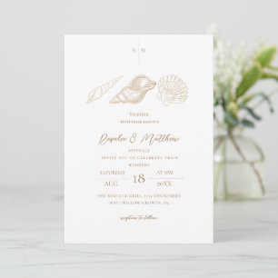Invitation Coquilles d'or Élégant Mariage Minimaliste