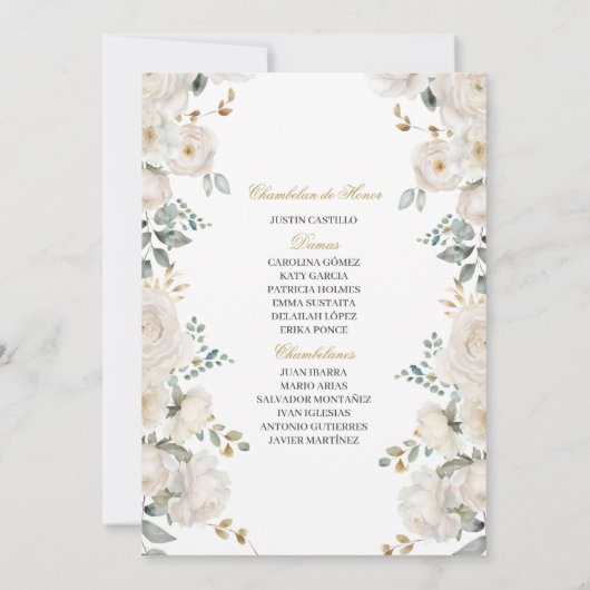 Invitation Coquinceañera aux fleurs blanches (Dos)